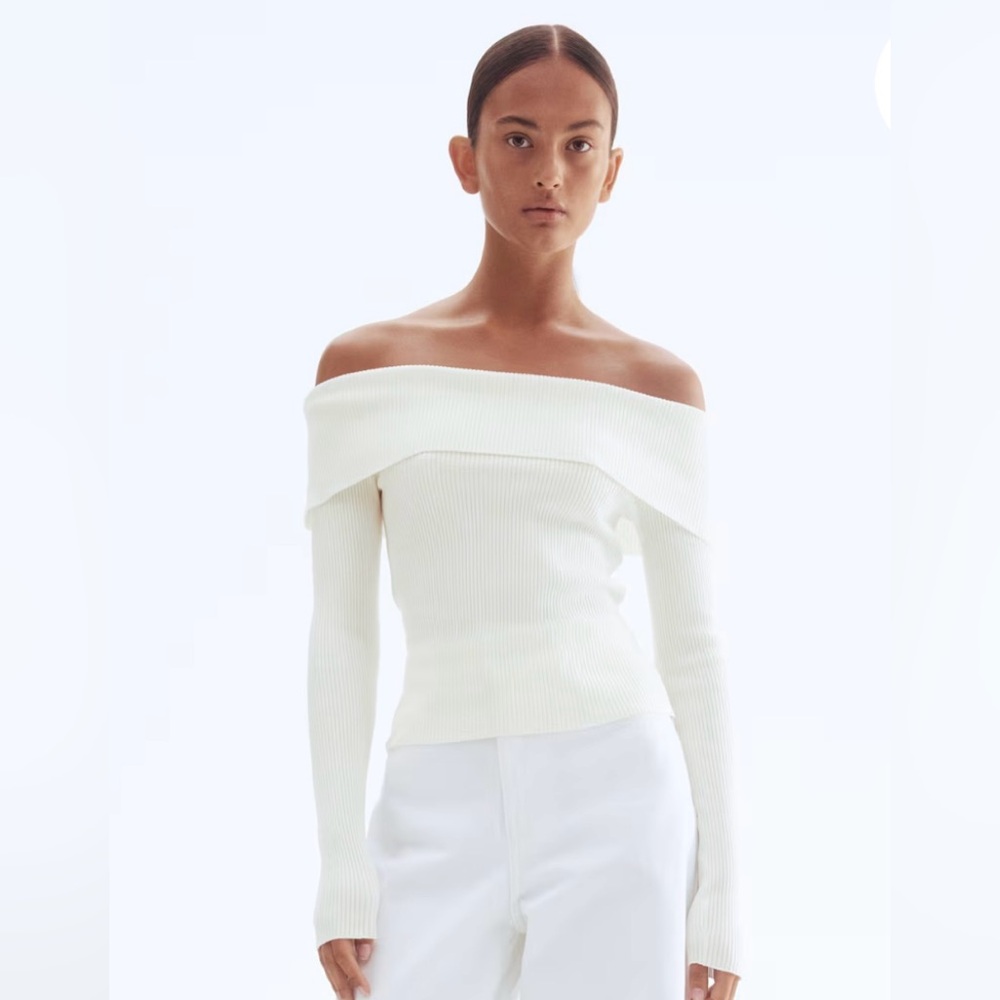 H&M RIB-KNIT OFF-THE-SHOULDER TOP